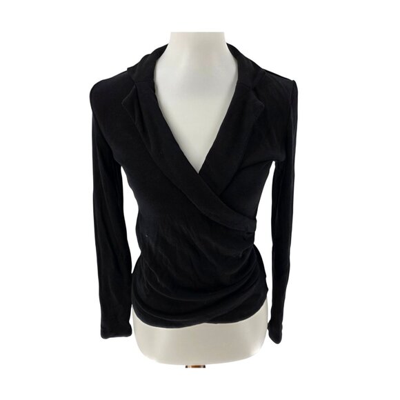 Black Long-Sleeve Wrap Front Top By OGL, Small - Picture 1 of 5